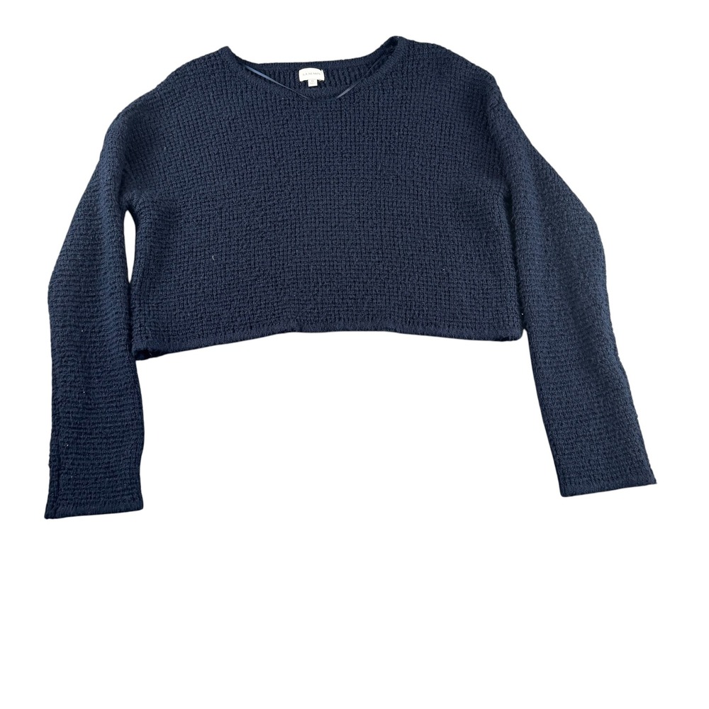LA Hearts Navy Blue Waffle Knit Cropped Sweater Womens XS Boxy Long Sleeve